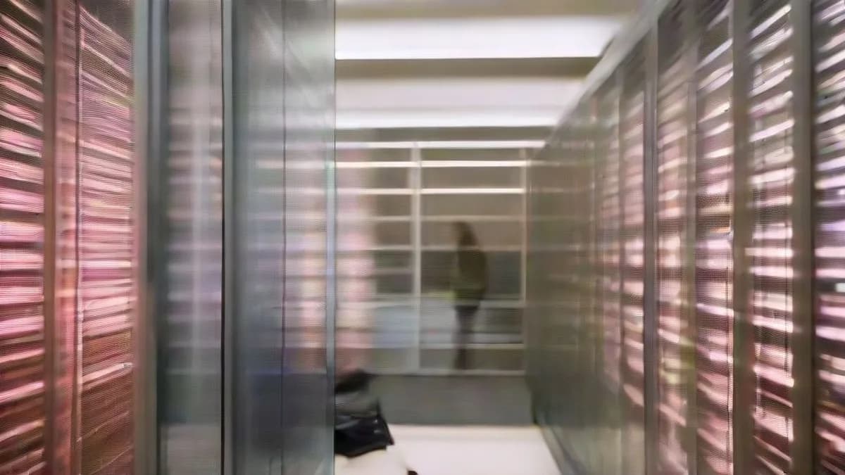 A cybersecurity analyst working in a modern server room operations center